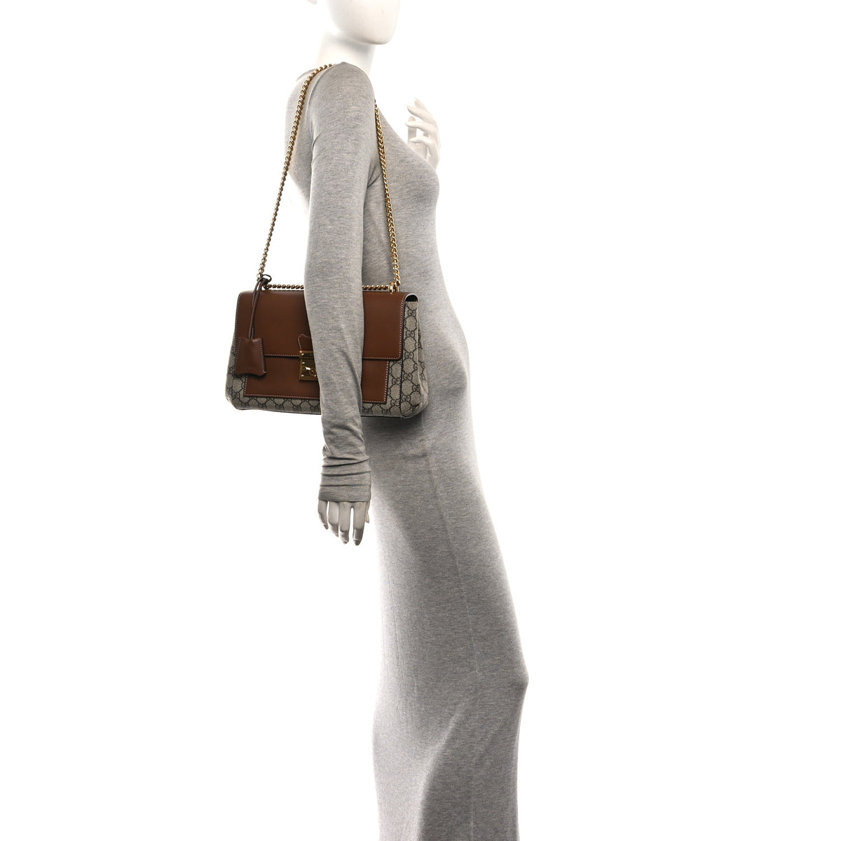 GG Supreme Monogram Calfskin Padlock Slip Pocket Shoulder Bag Beige Cuir