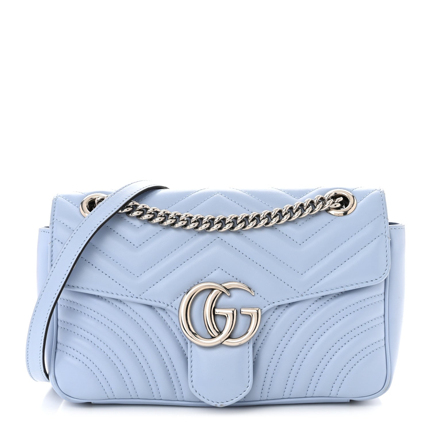 Gucci Calfskin Matelasse Small GG Marmont Shoulder Bag Porcelain Light Blue 1 of 12
