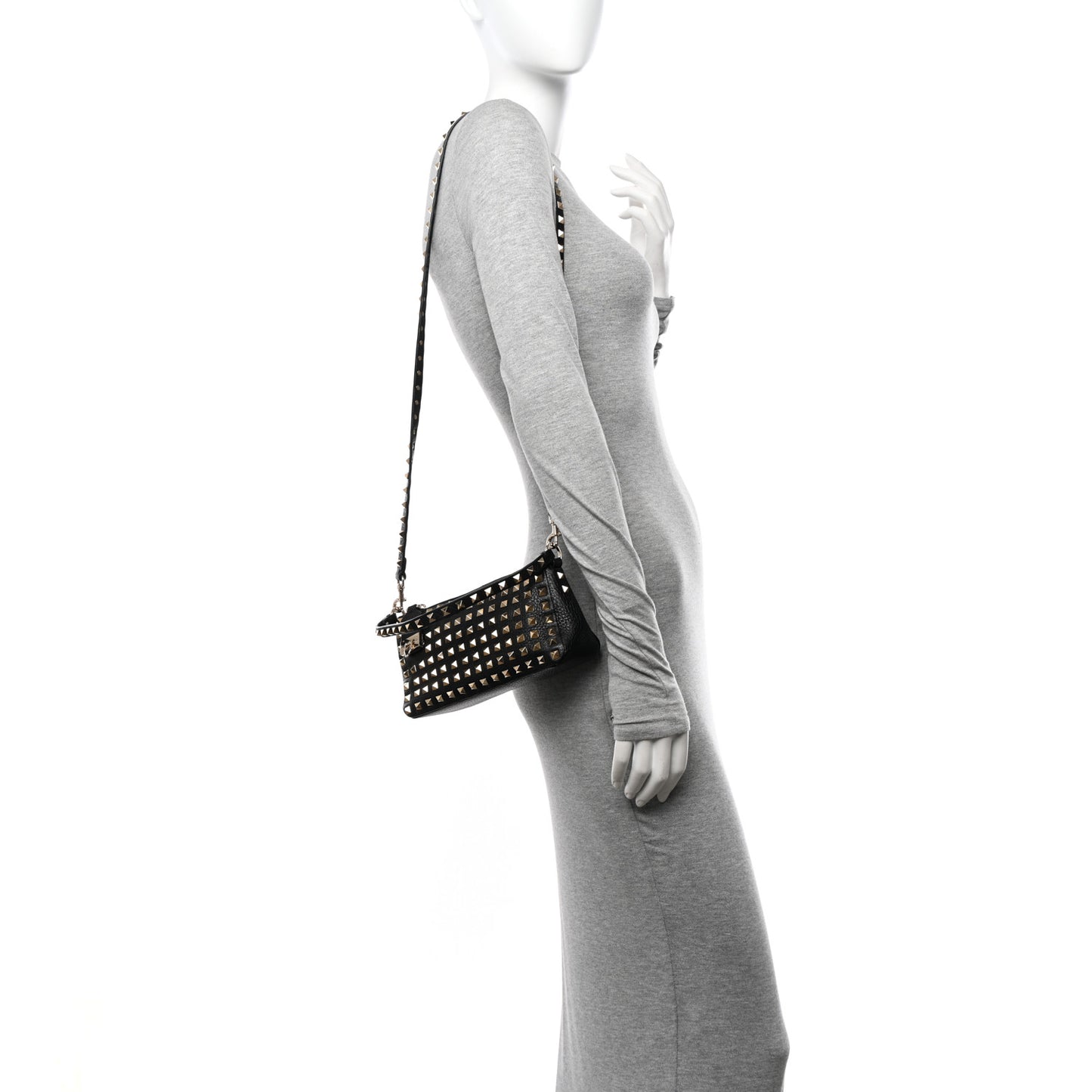 Grained Calfskin Small Rockstud All Over Crossbody Bag Black