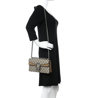 Gucci GG Supreme Monogram Suede Crystal Small Dionysus Shoulder Bag Beige Ebony Taupe 2 of 10
