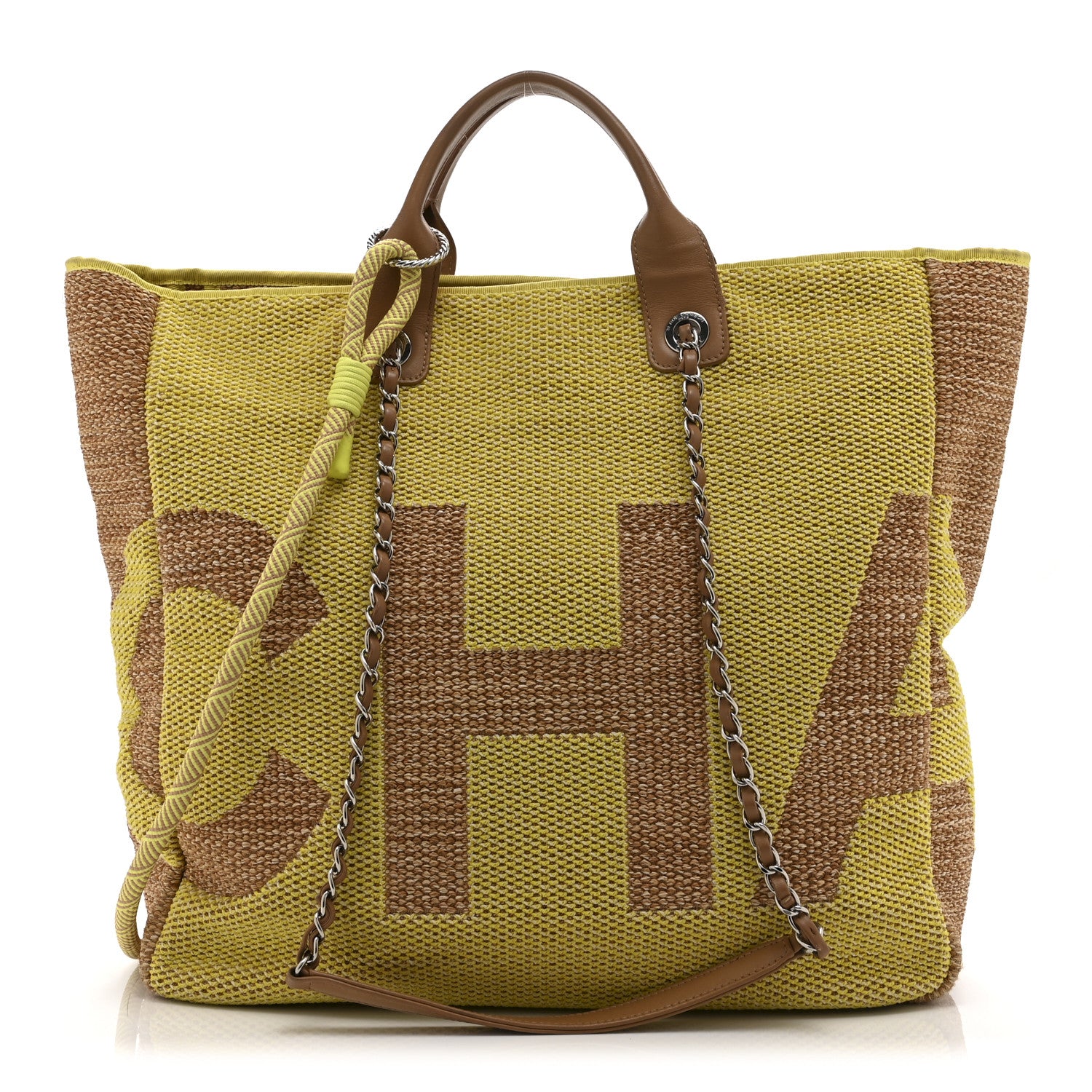 Chanel Mixed Fibers Large Shopping Bag Yellow Brown 1 of 11