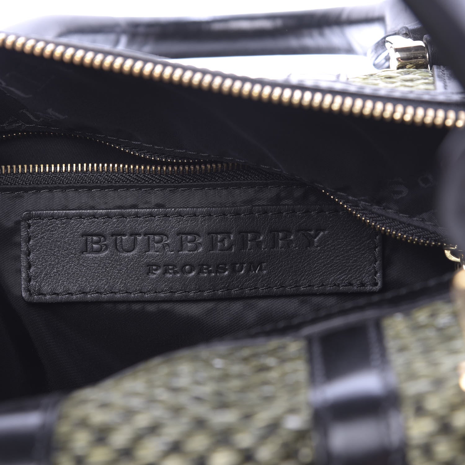 Burberry Calfskin Raffia Prorsum Bowling Bag Green Brown 7 of 16