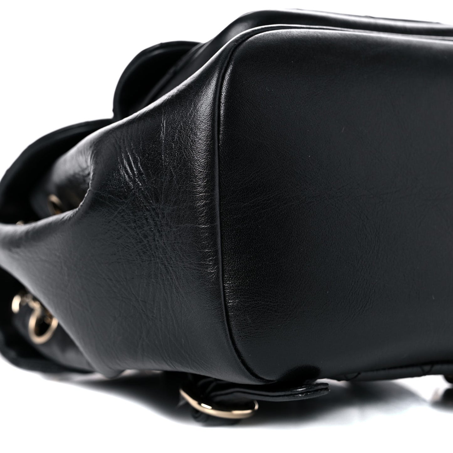 Glazed Aged Calfskin Quilted Small Duma Drawstring Backpack Black