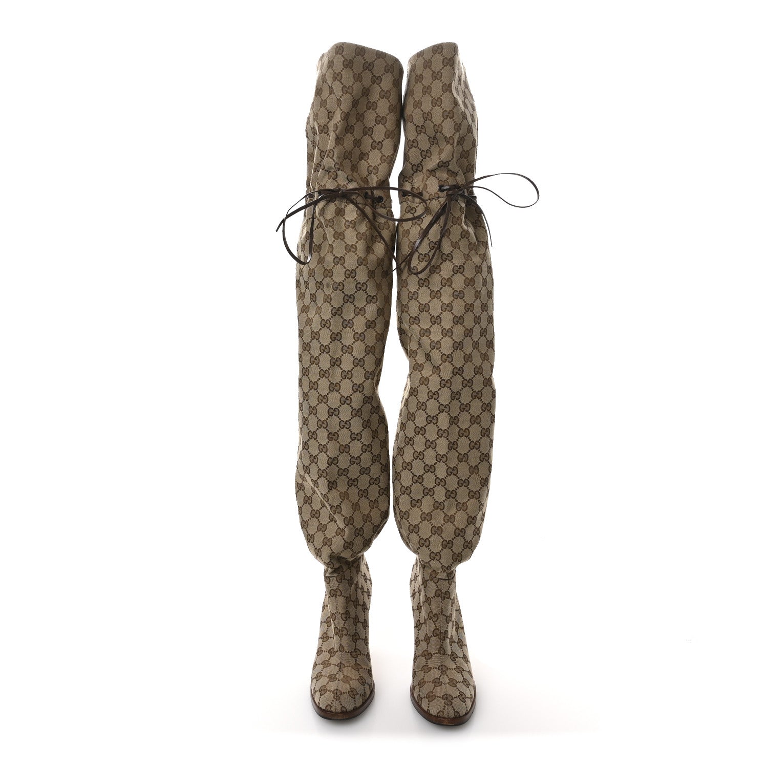 Gucci Monogram Over the Knee Boots 38 Beige Ebony 3 of 7