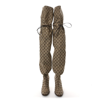 Gucci Monogram Over the Knee Boots 38 Beige Ebony 3 of 7