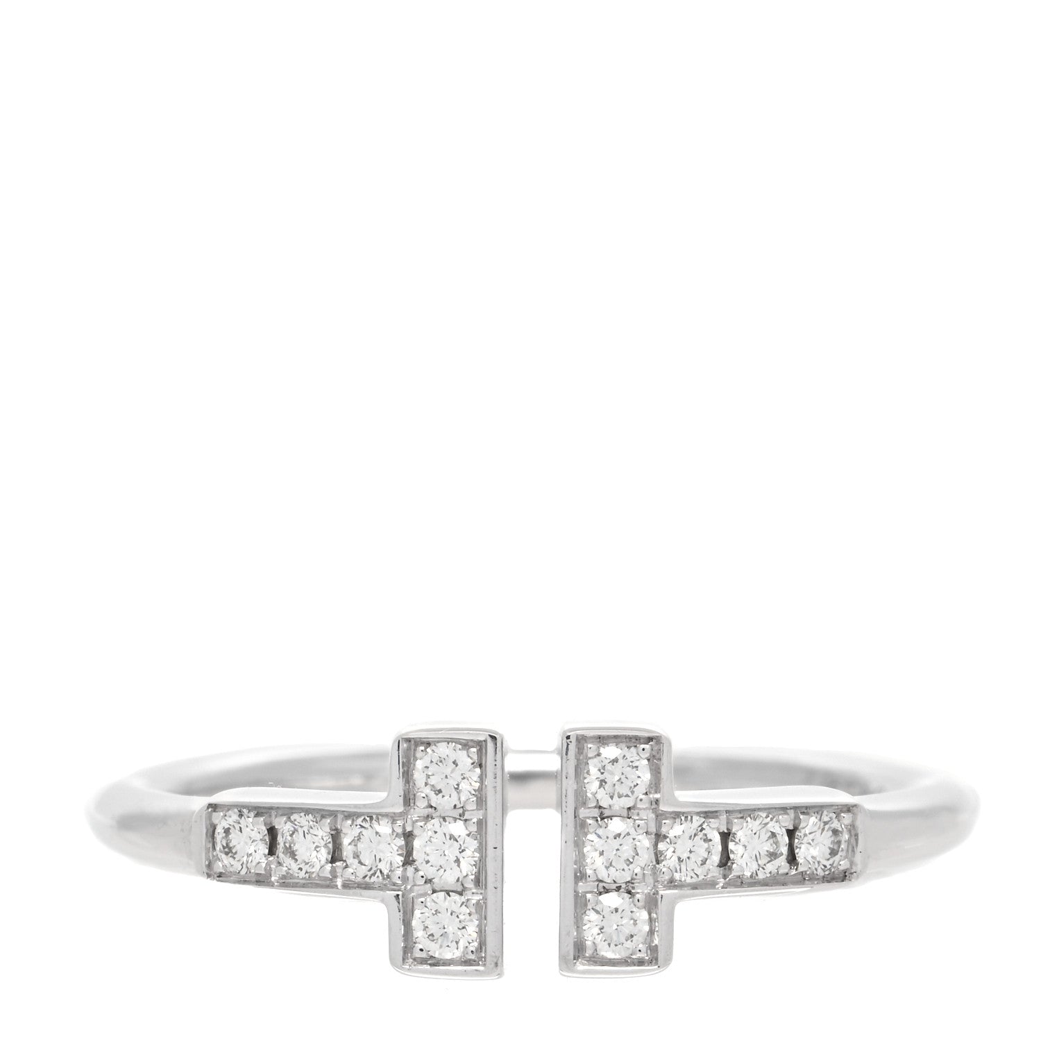 Tiffany 18K White Gold Diamond T Wire Ring 53 6.25 1 of 5