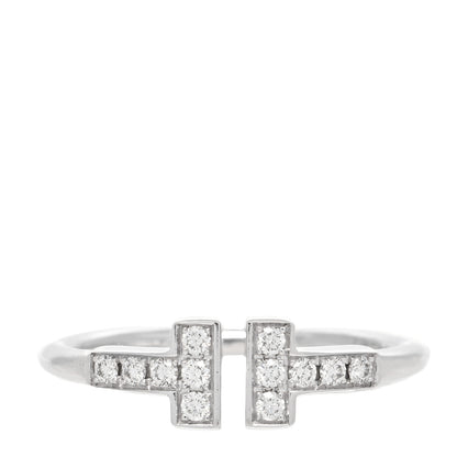 Tiffany 18K White Gold Diamond T Wire Ring 53 6.25 1 of 5