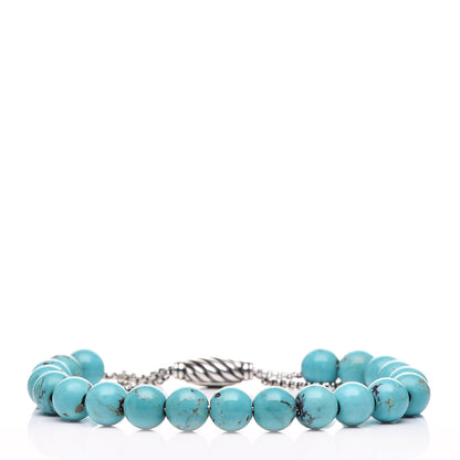 David Yurman Sterling Silver Turquoise 8mm Spiritual Beads Adjustable Bracelet 1 of 4