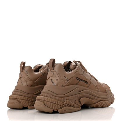 Balenciaga Technical Fabric Allover Logo Womens Triple S Sneakers 39 Dark Beige 4 of 5