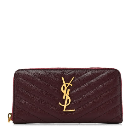 Saint Laurent Grain de Poudre Textured Matelasse Chevron Monogram Zip Around Wallet Rouge Legion 1 of 11