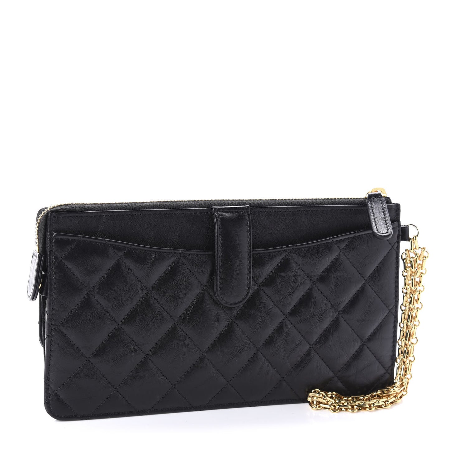 Aged Calfskin Quilted 2.55 Reissue Pouch With Chain Handle Black