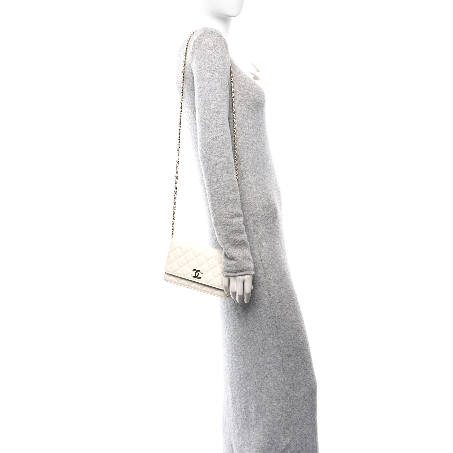 Chanel Caviar Quilted Striated CC Wallet on Chain WOC White 2 of 12