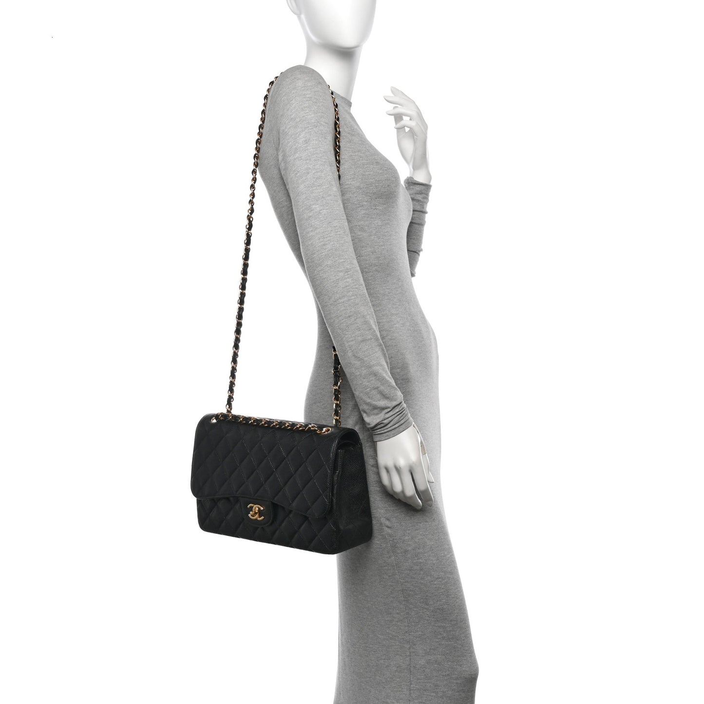 Caviar Quilted Jumbo Double Flap Black