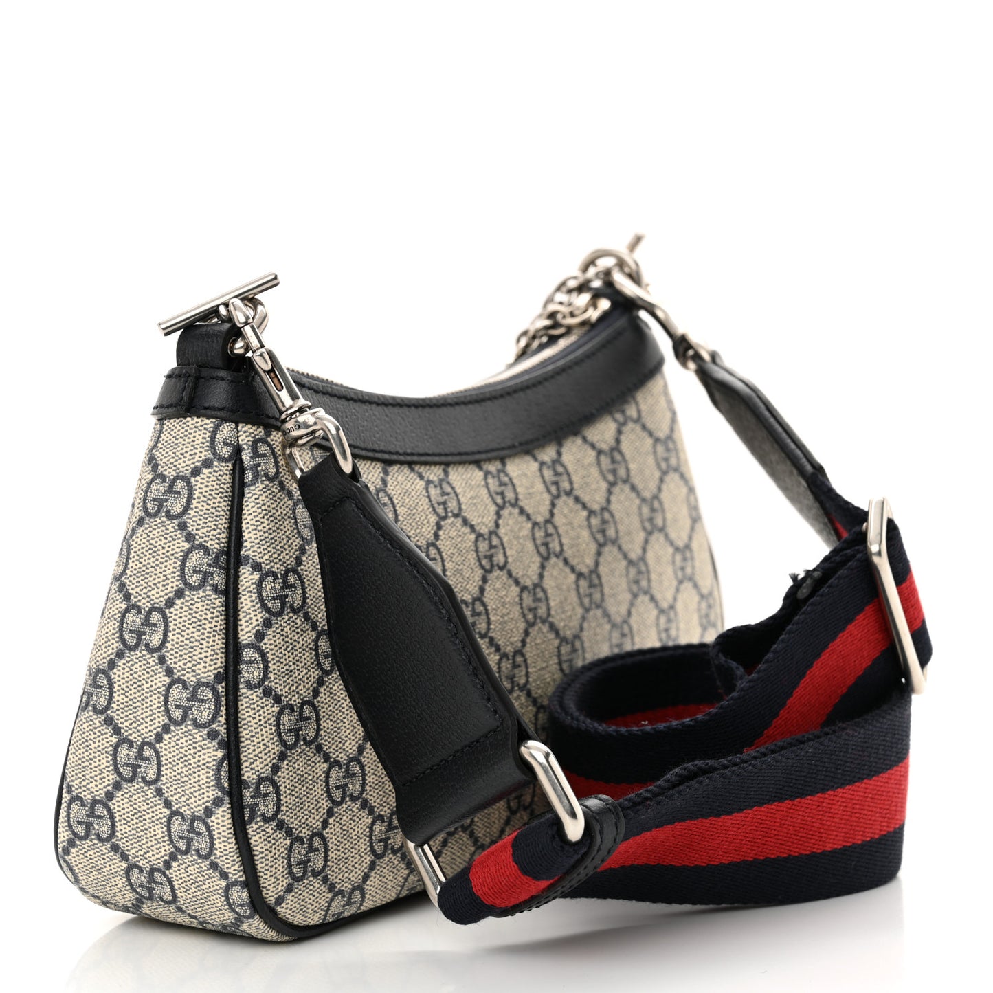 GG Supreme Monogram Textured Dollar Calfskin Web Small Ophidia GG Handbag Beige Blue