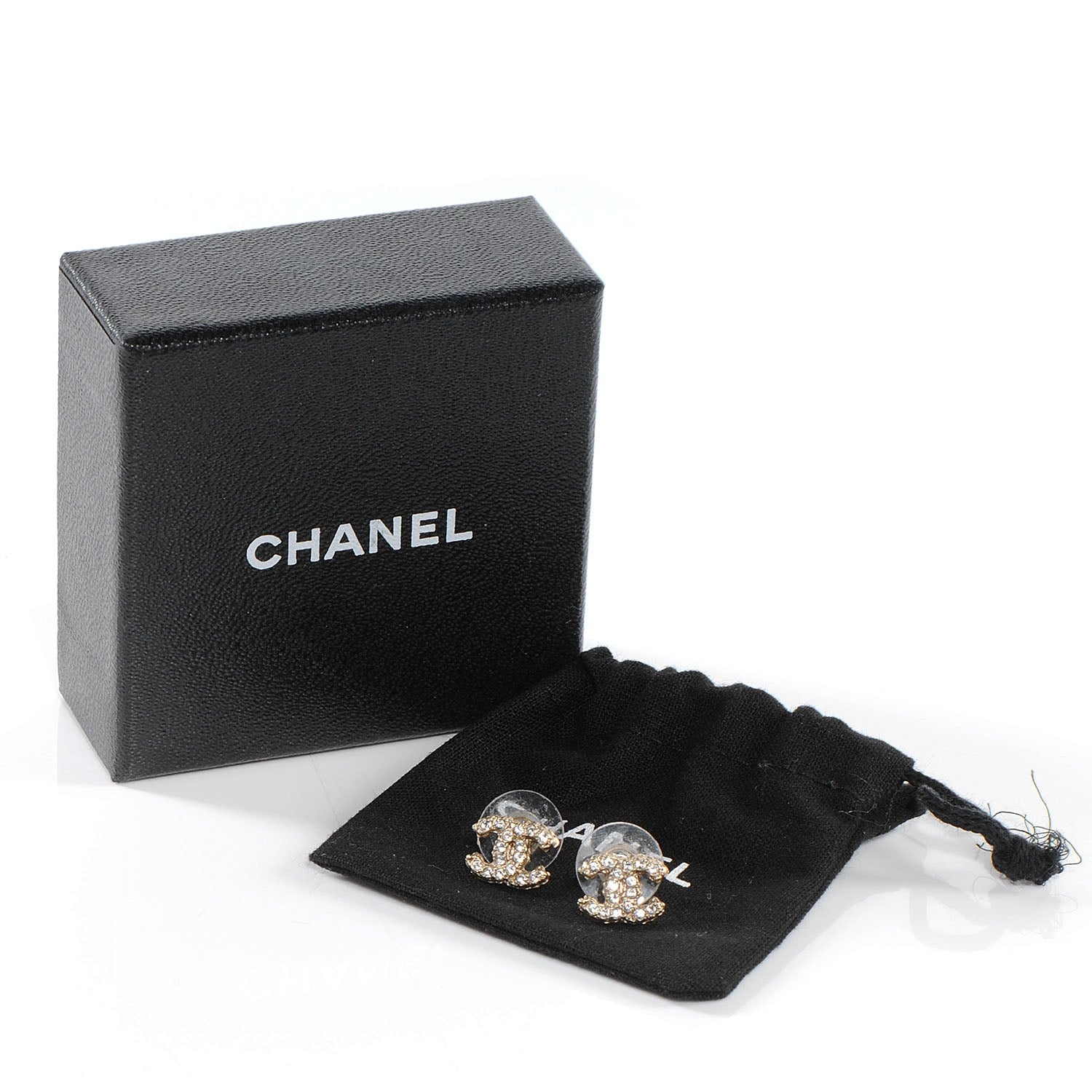 Chanel Crystal CC Pierced Earrings Gold 6 of 6