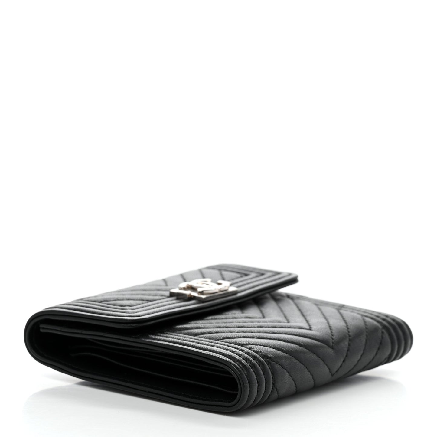 Lambskin Chevron Quilted Boy Compact Wallet Black