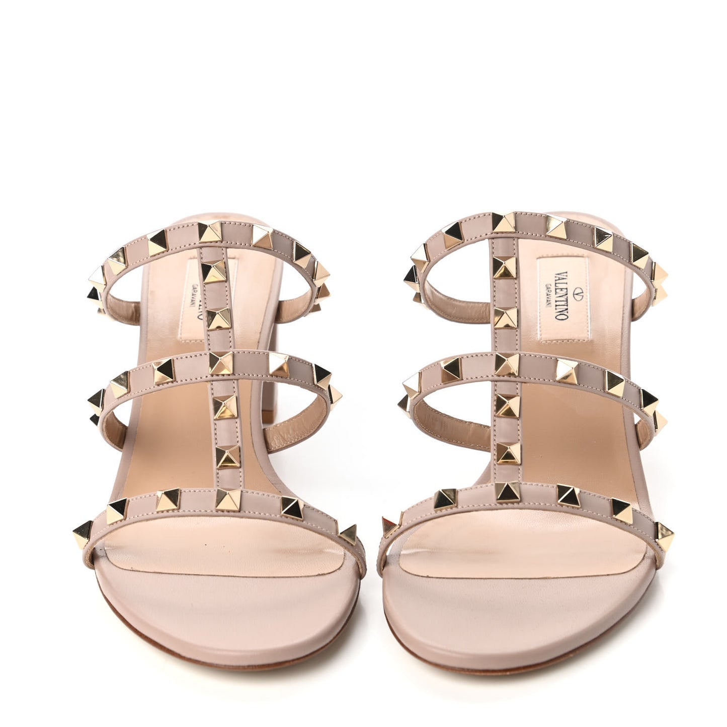 Calfskin Rockstud Caged Slide Sandals 40 Poudre