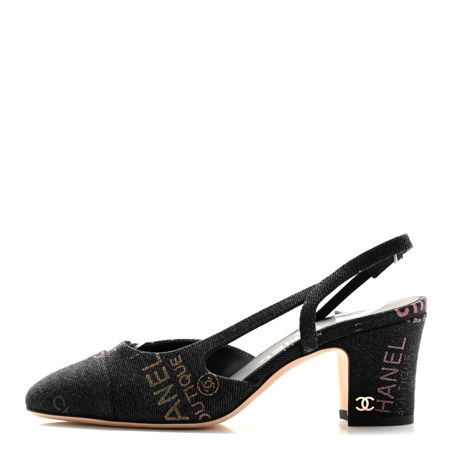 Denim Cap Toe Denim Mood Slingback Pumps 35 Black Multicolor