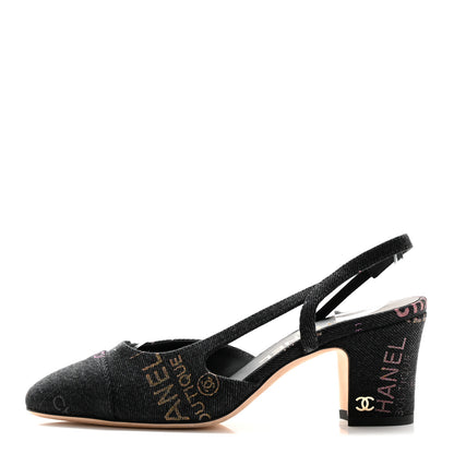 Chanel Denim Cap Toe Denim Mood Slingback Pumps 35 Black Multicolor 1 of 11