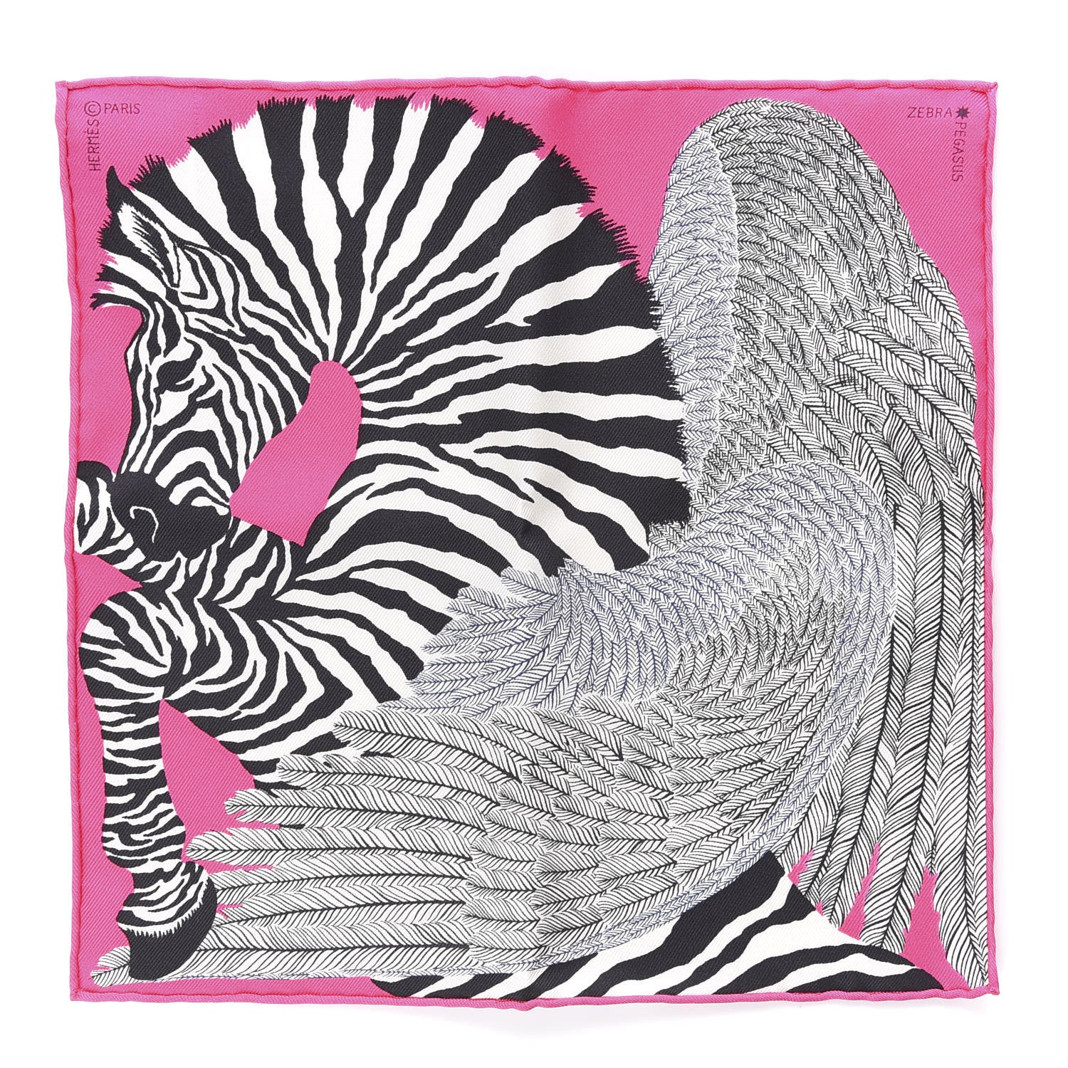 Hermes Silk Carre Zebra Pegasus Nano Scarf 20 Rose Bonbon Black 1 of 2