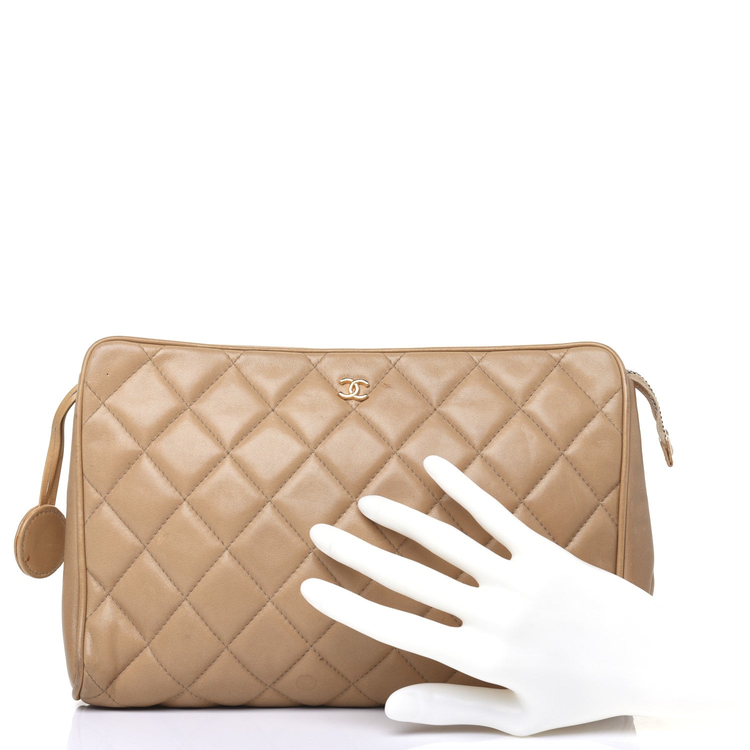 Chanel Lambskin Quilted Cosmetic Zip Pouch Beige 2 of 21