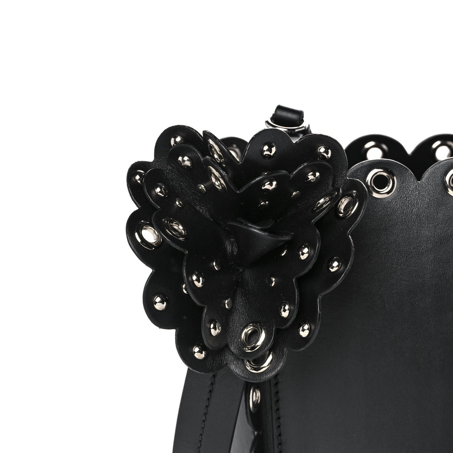 Calfskin Scalloped Grommet Bucket Bag Black