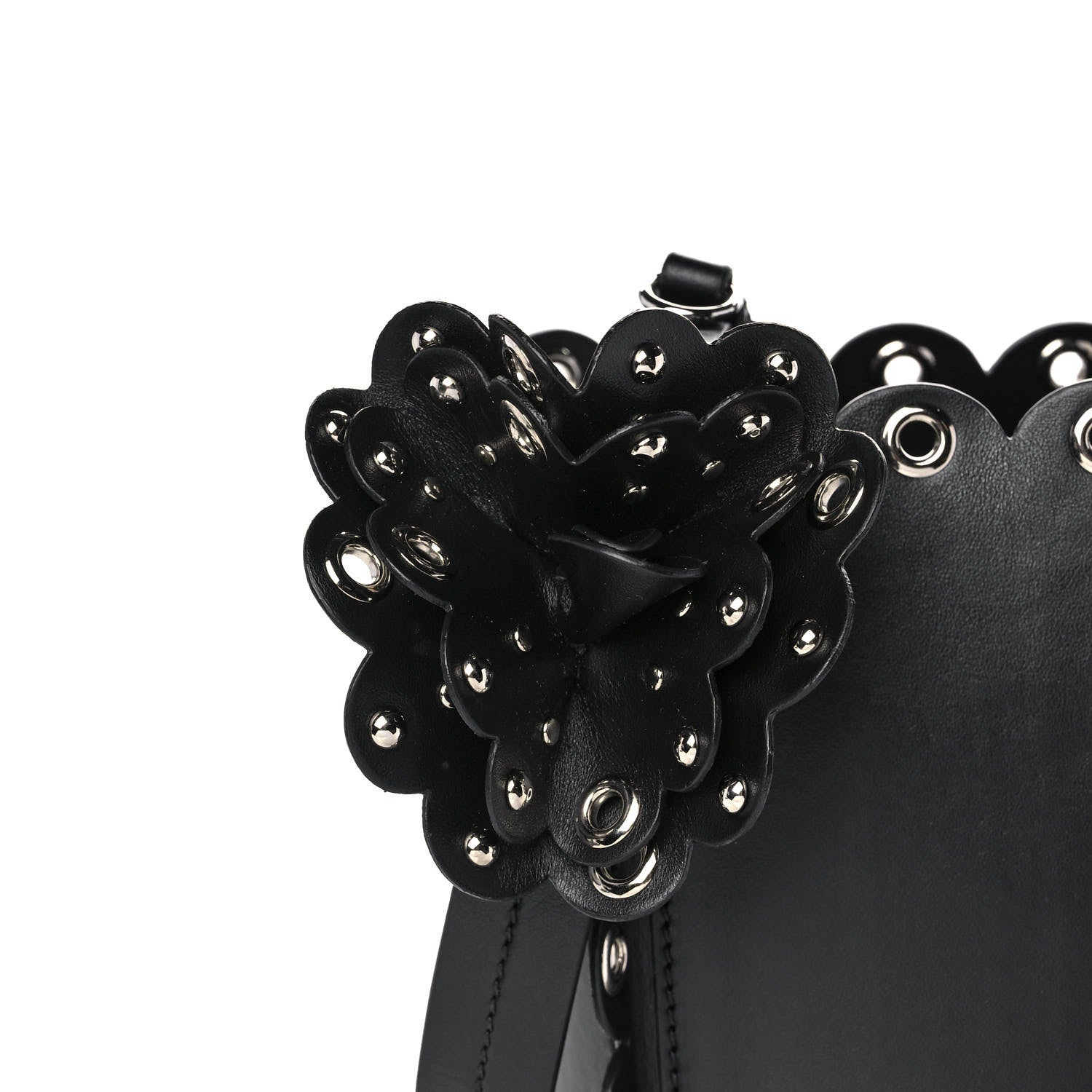 Miu Miu Calfskin Scalloped Grommet Bucket Bag Black 8 of 10