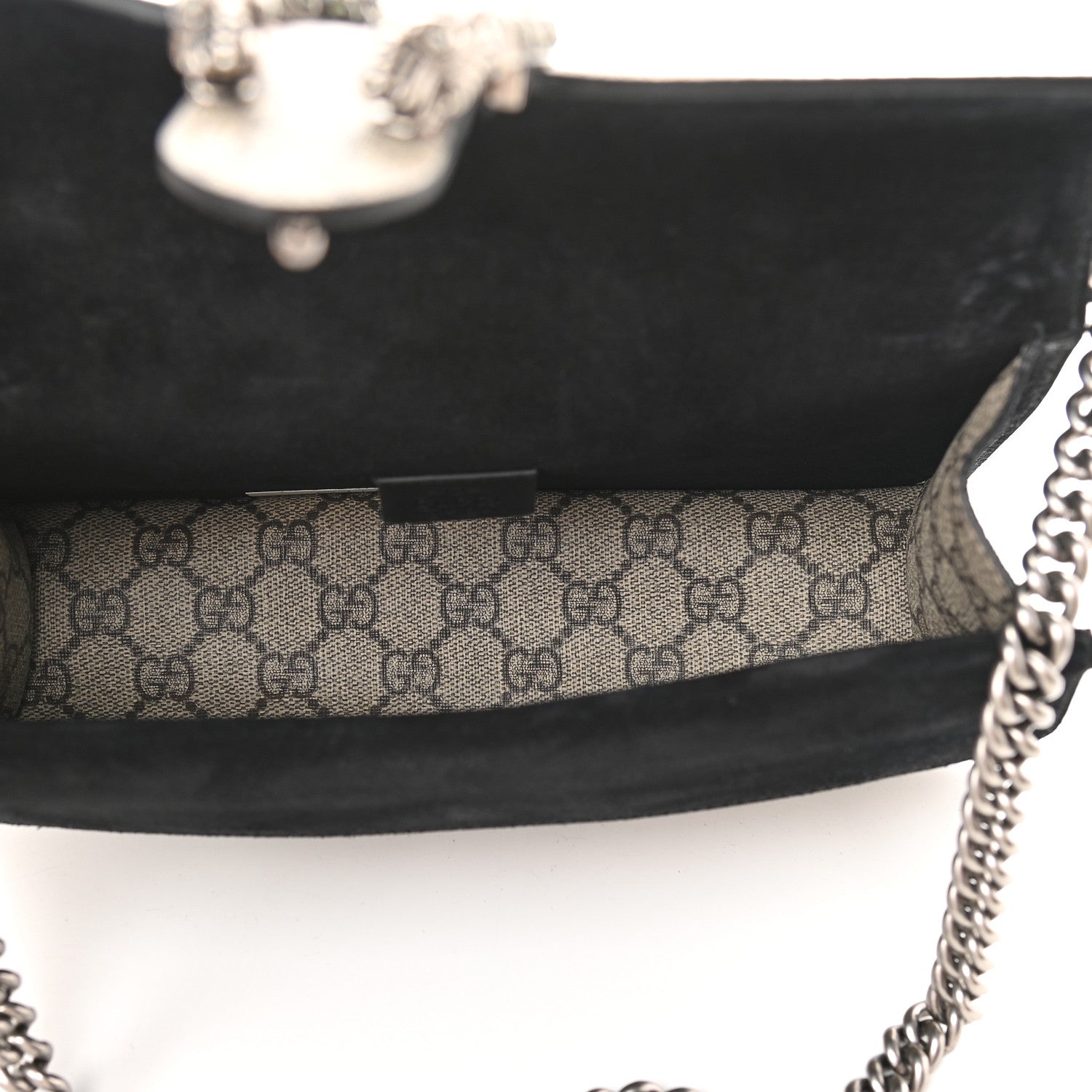 Gucci GG Supreme Monogram Suede Crystal Small Dionysus Shoulder Bag Beige Ebony Black 5 of 9
