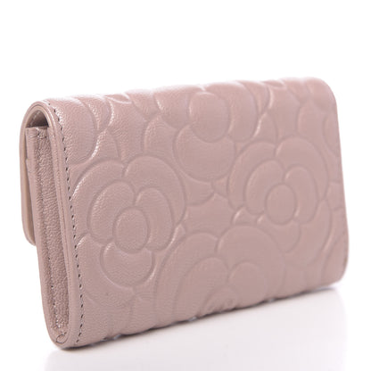Chanel Goatskin Camellia Embossed Card Holder Wallet Light Pink 3 of 9