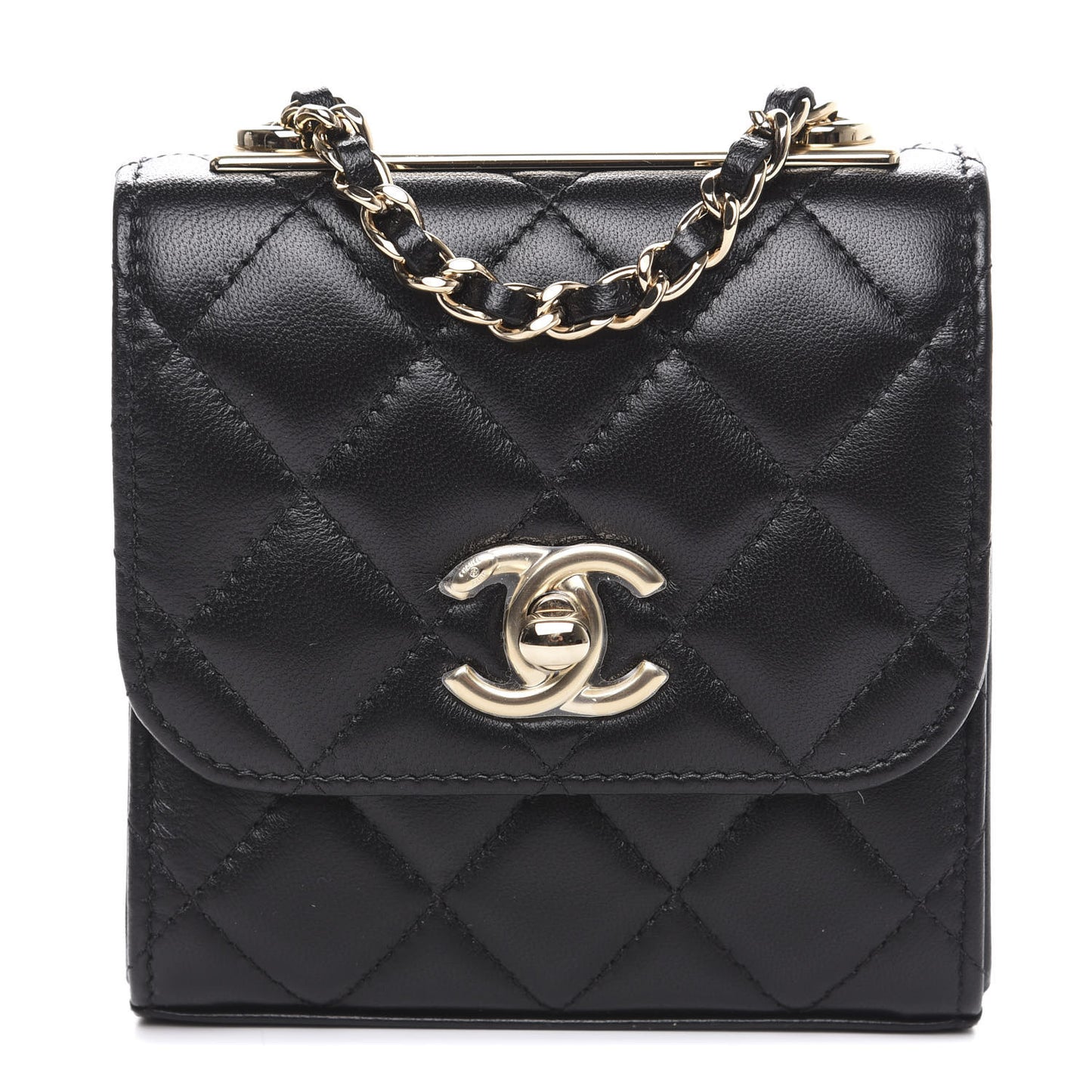 Lambskin Quilted Mini Trendy CC Chain Wallet Black