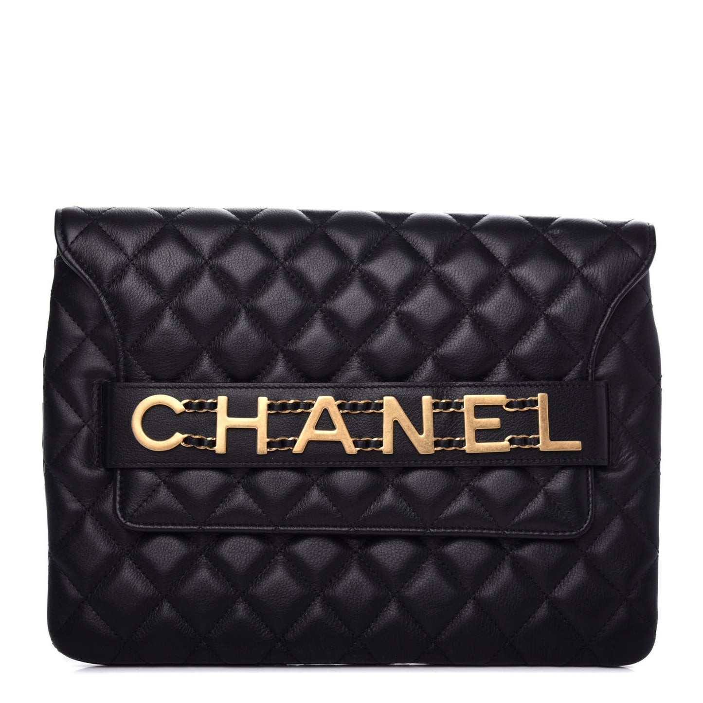 Calfskin Quilted Logo Flap Case Black