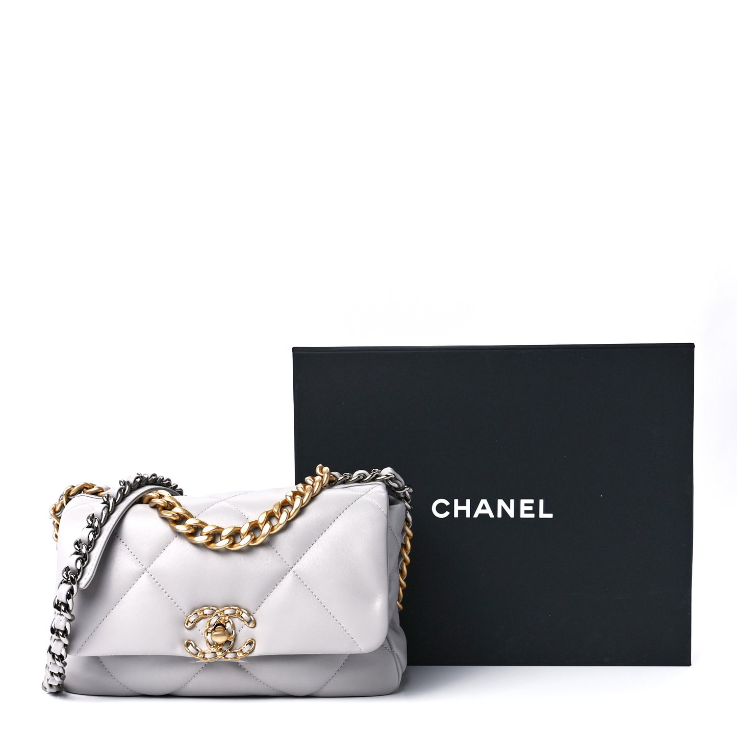 Lambskin Quilted Medium Chanel 19 Flap Grey