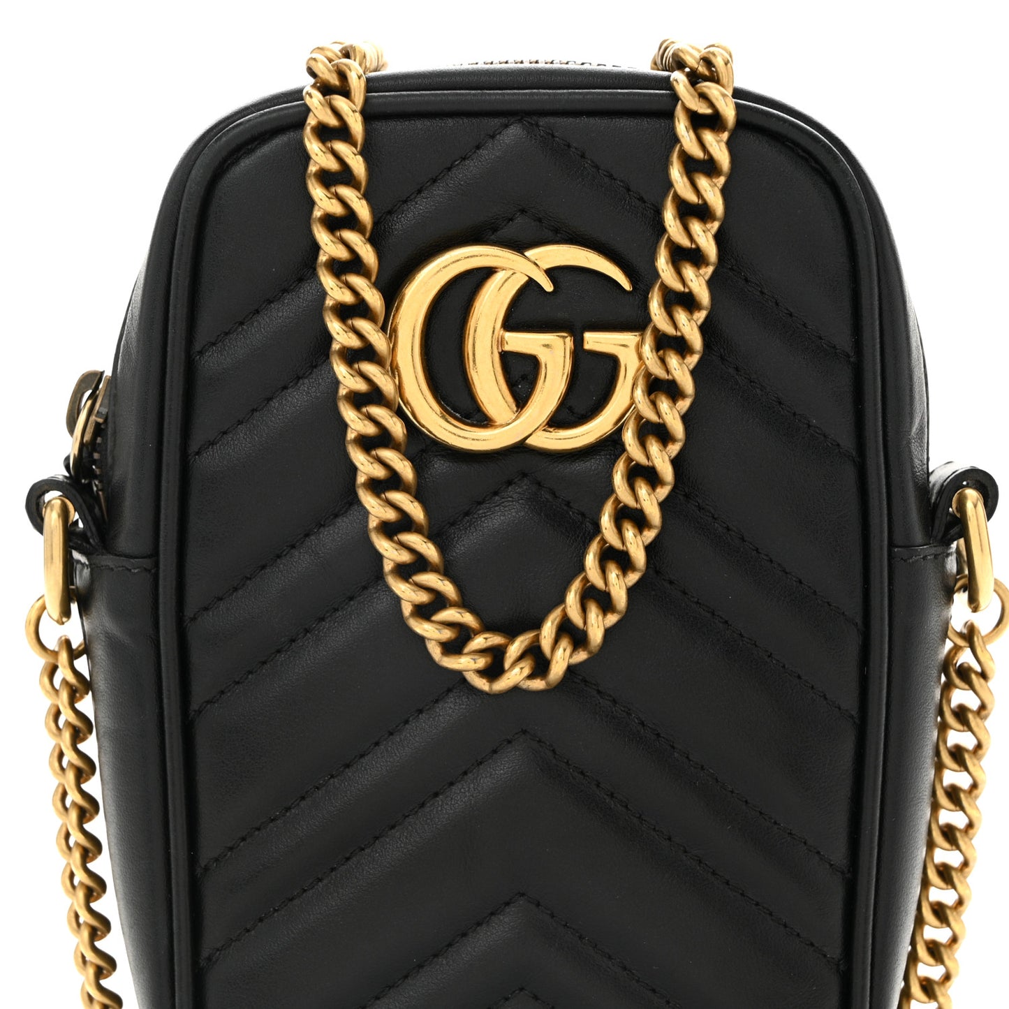 Calfskin Matelasse Mini GG Marmont Crossbody Bag Black