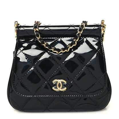 Chanel Patent Quilted Frame Clutch Flap With Chain Black 1 of 11