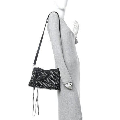 Balenciaga Canvas Satin Calfskin Diagonal Allover Logo Print Classic Silver Hardware S City Black White 2 of 12