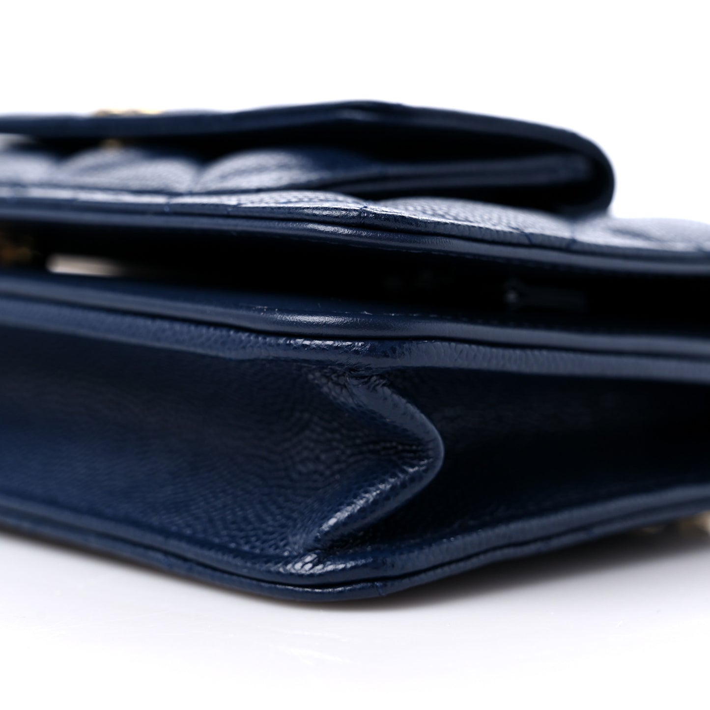 Caviar Quilted Pocket Clutch With Chain WOC Navy Blue