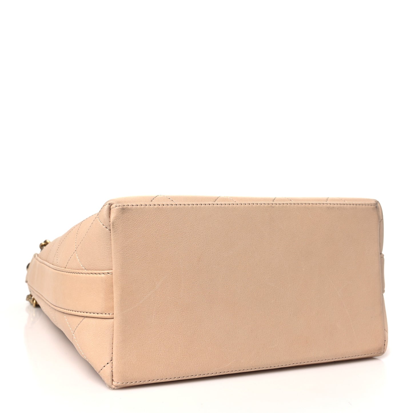 Calfskin Quilted Small On My Shoulder Drawstring Bag Beige