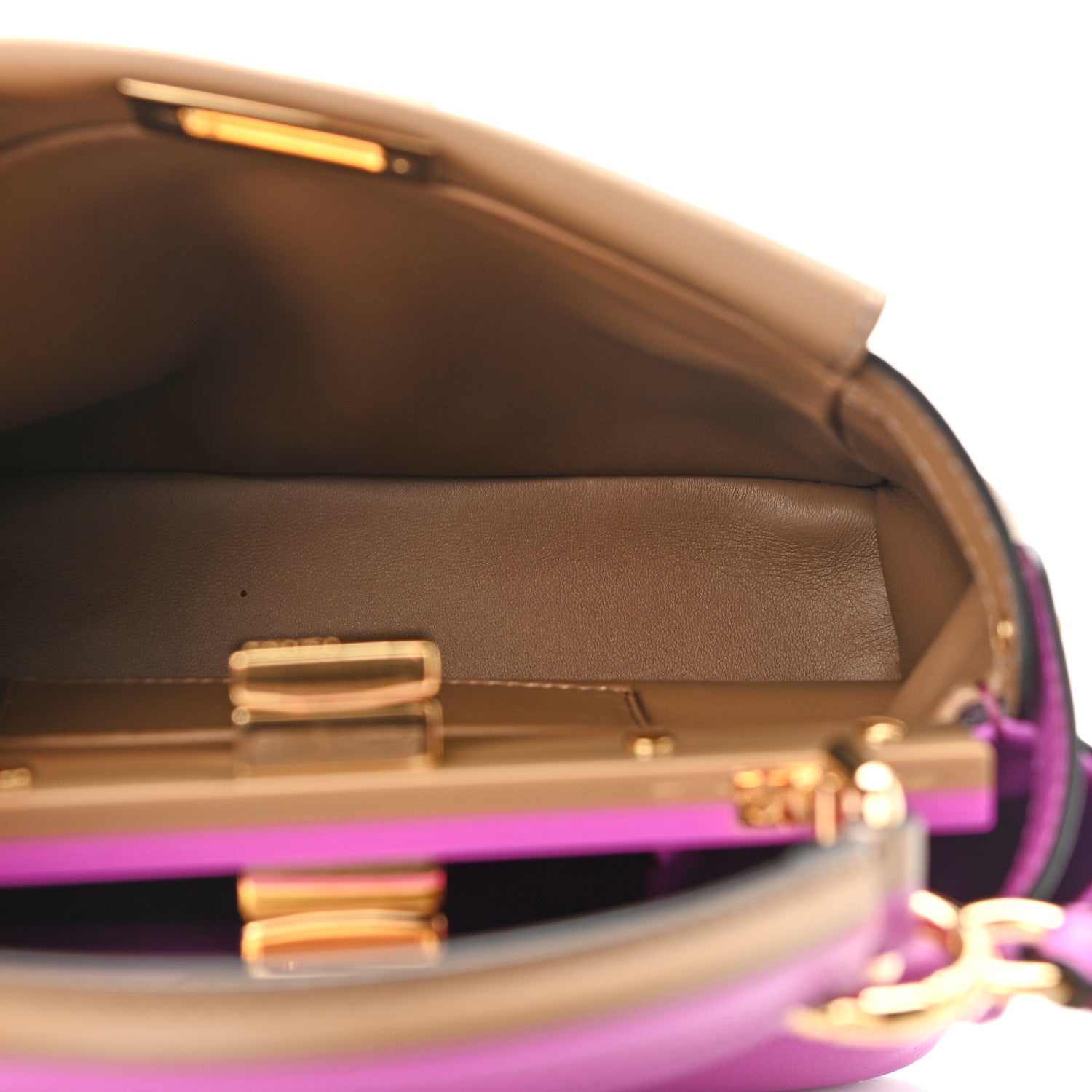 Fendi Vitello Seta Nappa Plexiglass Bi-Color Mini Peekaboo Iconic Satchel Bouganville Sand 6 of 12