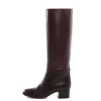 Chanel Leather CC Quilted Knee High Riding Boots 36 Dark Brown 1 of 8