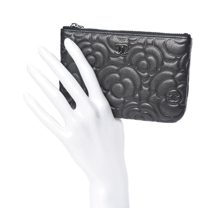 Chanel Goatskin Camellia Embossed Cosmetic Pouch Anthracite 2 of 8