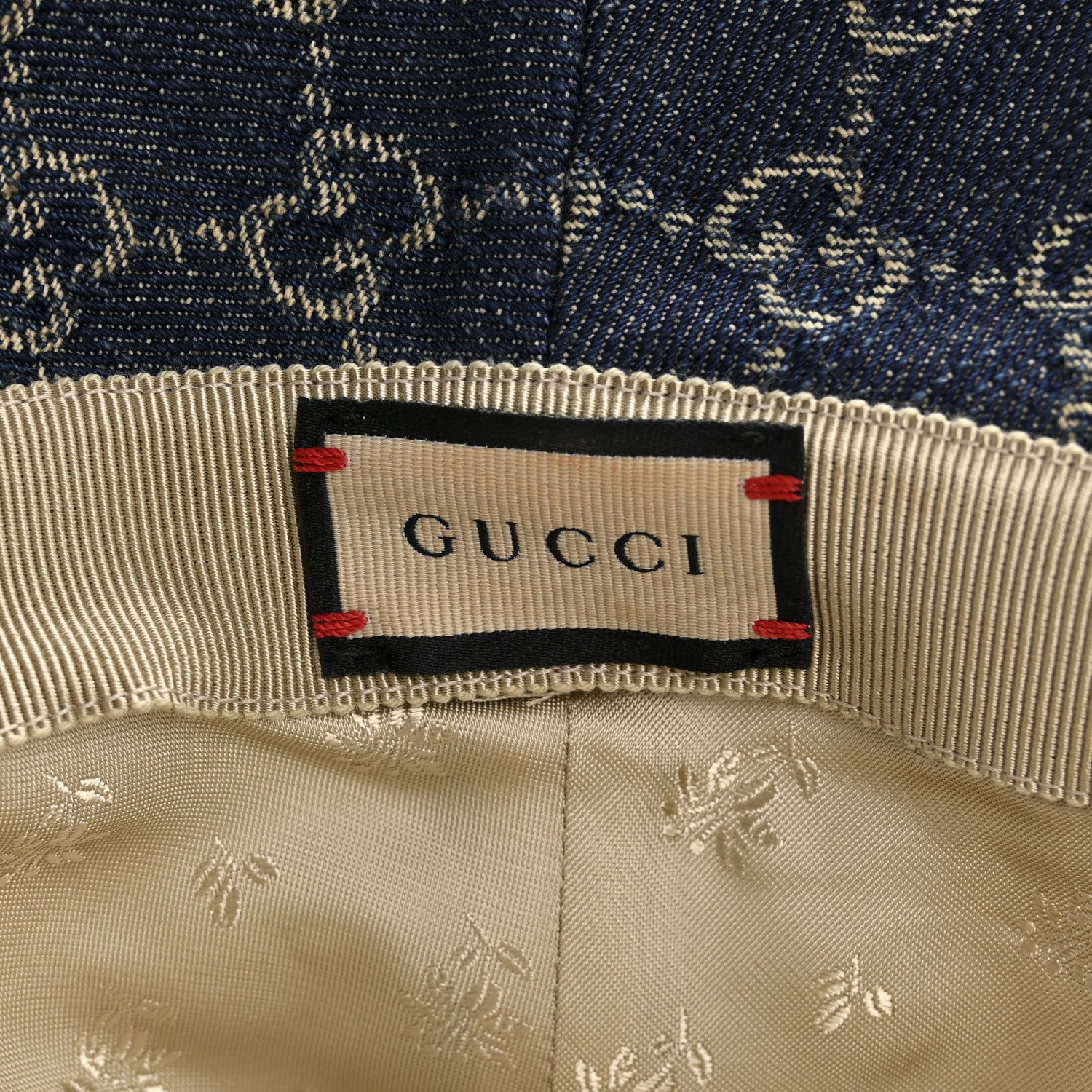 Gucci Washed Jacquard Denim Nappa GG Monogram Oscar Bucket Hat M Denim Cuir 8 of 9