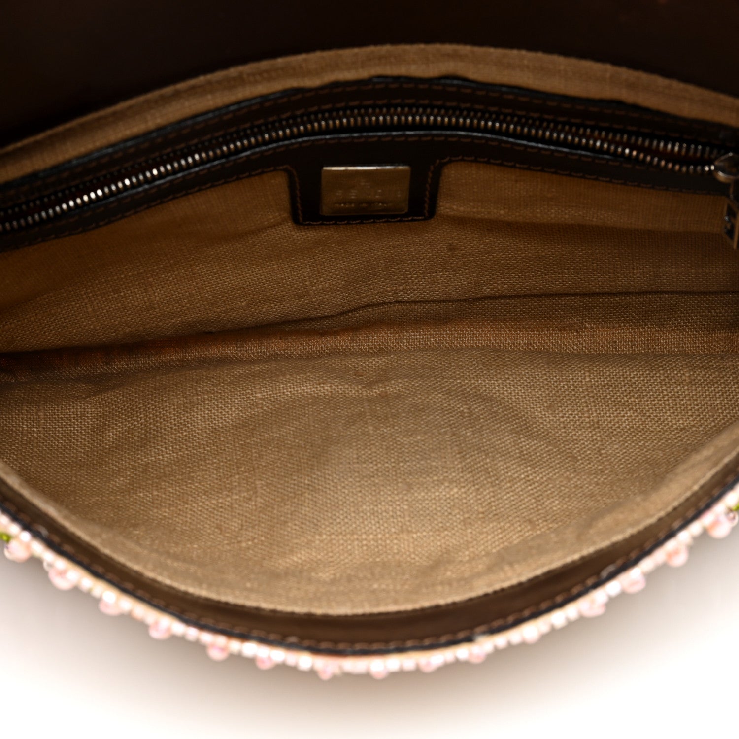 Fendi Linen Crystal Beaded Baguette Beige Multicolor 5 of 12