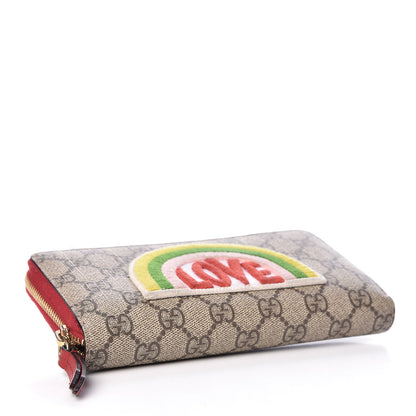 Gucci GG Supreme Monogram Embroidered Rainbow Zip Around Wallet Red 4 of 8