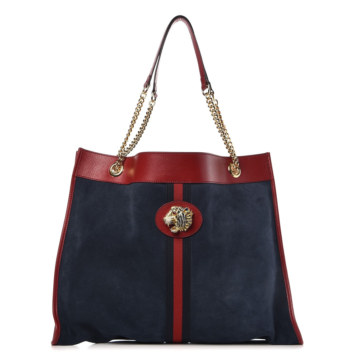 Gucci Suede Calfskin Large Rajah Chain Tote New Blue Romantic Cherry 1 of 9