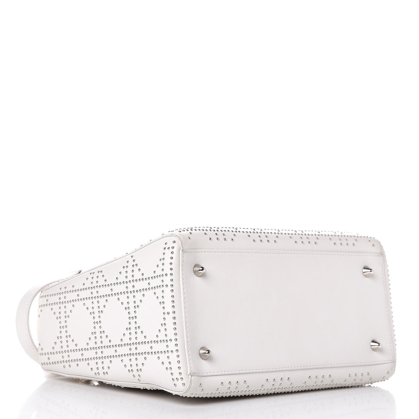 Lambskin Studded Cannage Medium Lady Dior White