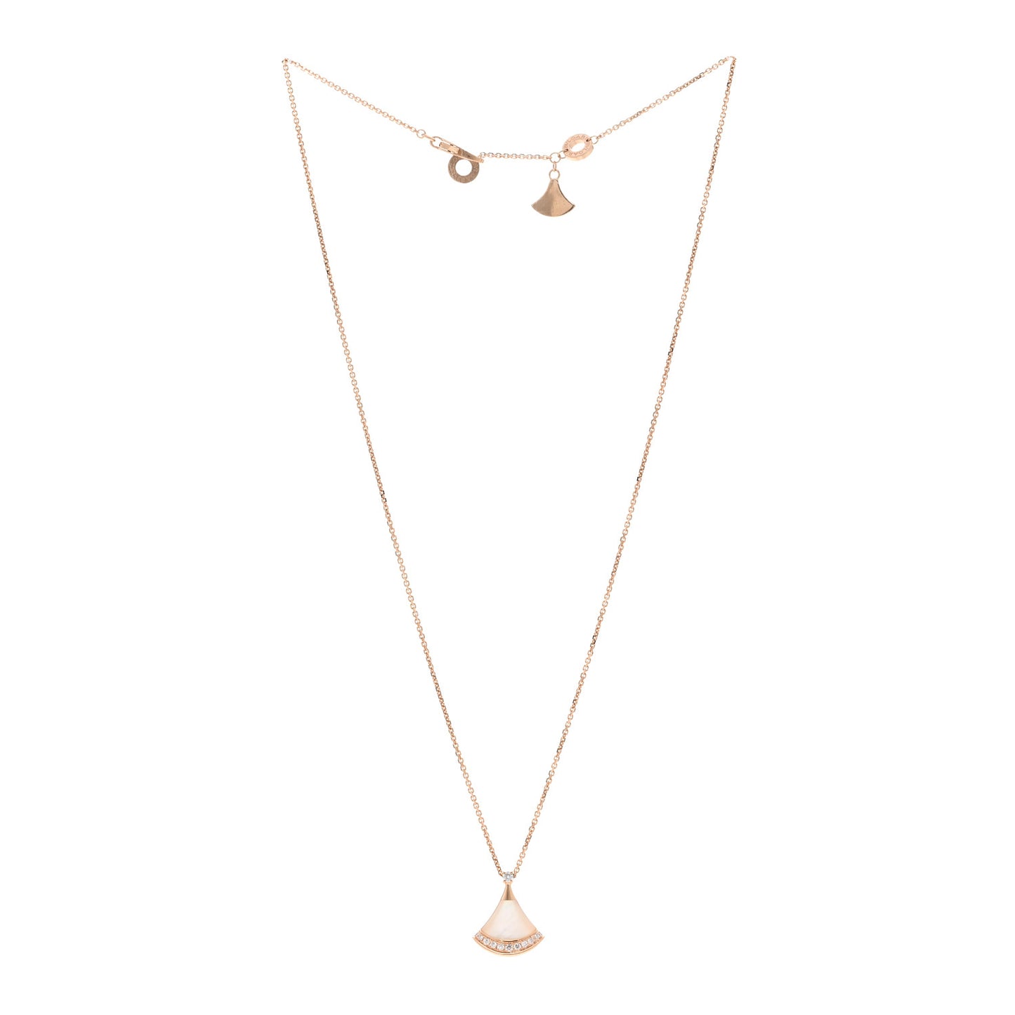 18K Rose Gold Diamond Mother of Pearl Divas' Dream Pave Pendant Necklace
