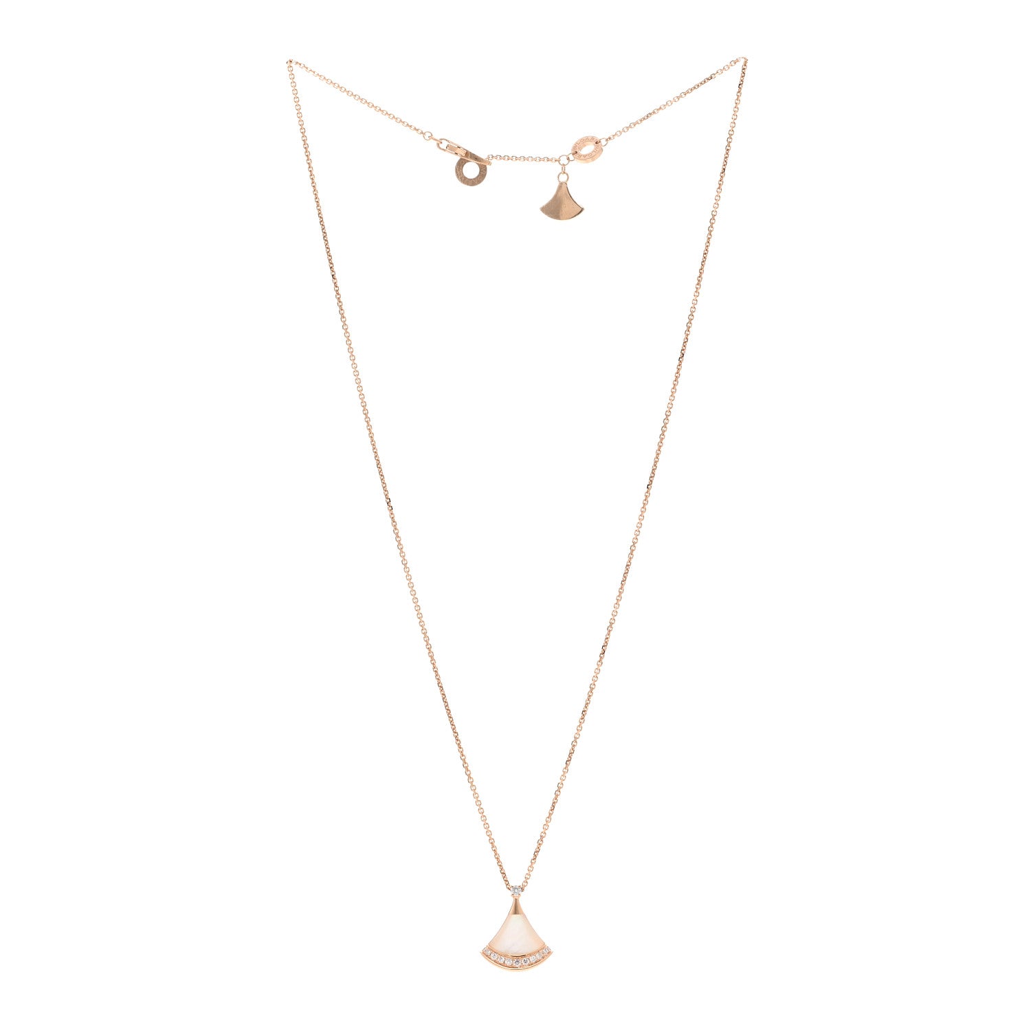 Bulgari 18K Rose Gold Diamond Mother of Pearl Divas' Dream Pave Pendant Necklace 3 of 5