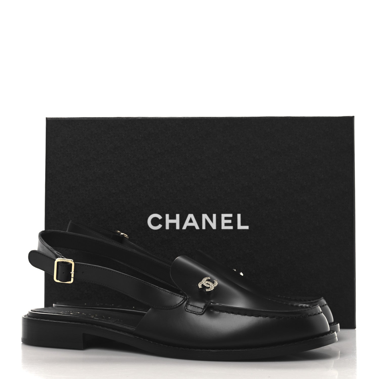 Chanel Calfskin Crystal CC Slingback Sandals 39.5 Black 10 of 10