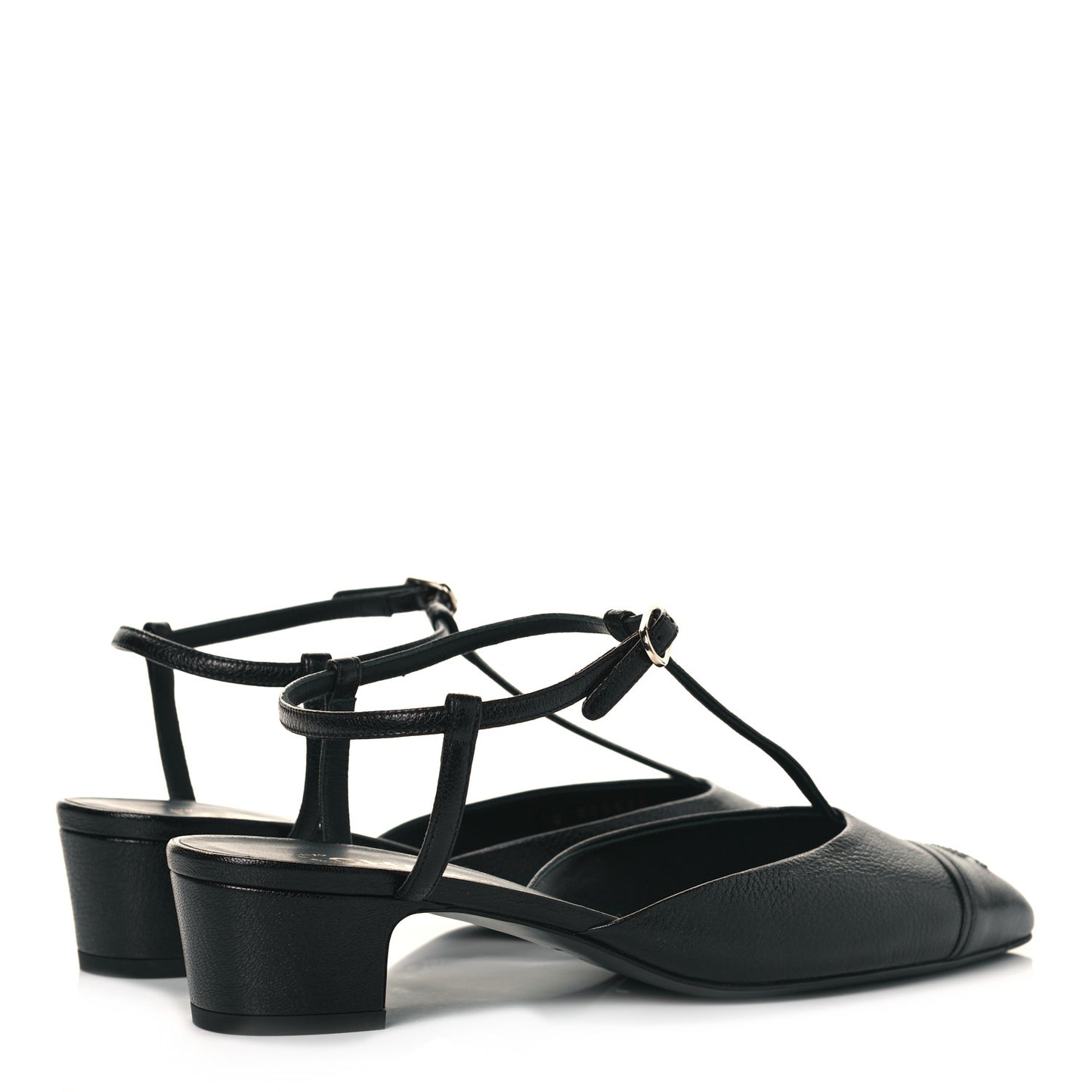 Goatskin Cap Toe T Strap Flats 41 Black