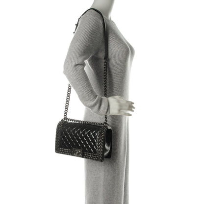 Chanel Glazed Calfskin Quilted Medium Boy Chained Flap Black 2 of 7